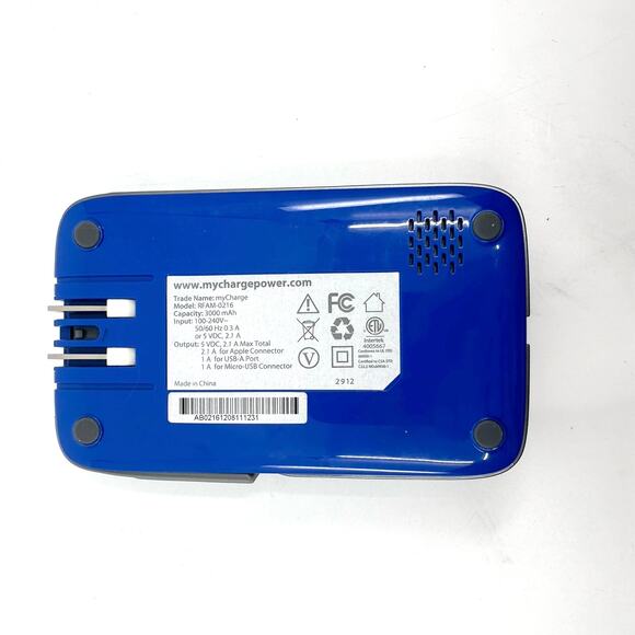 MyCharge RFAM-0216 Handheld USB 3000 mAh Capacity Portable Power Bank Royal Blue - Picture 2 of 4